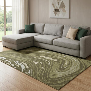 HomeRoots 10' X 14' Olive Green Abstract Washable Area Rug - Durable, Stylish, UV Protected for Busy Homes 682445