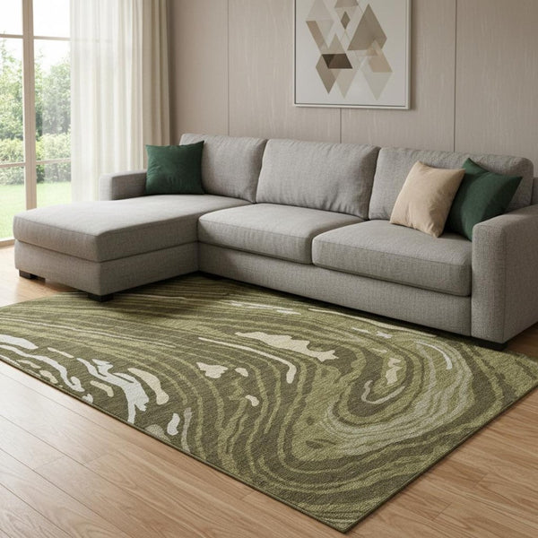 HomeRoots 10' X 14' Olive Green Abstract Washable Area Rug - Durable, Stylish, UV Protected for Busy Homes 682445
