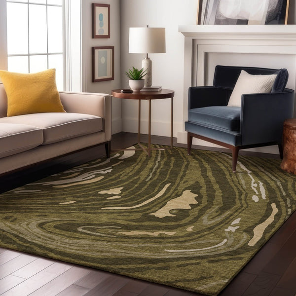 HomeRoots 10' X 14' Olive Green Abstract Washable Area Rug - Durable, Stylish, UV Protected for Busy Homes 682445