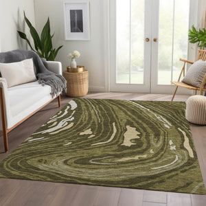HomeRoots 10' X 14' Olive Green Abstract Washable Area Rug - Durable, Stylish, UV Protected for Busy Homes 682445