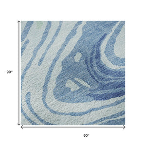 HomeRoots 5' X 8' Abstract Sky Blue, Ivory & Sage Washable Area Rug - UV Resistant, Stylish & Easy Care! 682447