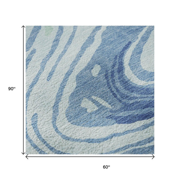 HomeRoots 5' X 8' Abstract Sky Blue, Ivory & Sage Washable Area Rug - UV Resistant, Stylish & Easy Care! 682447
