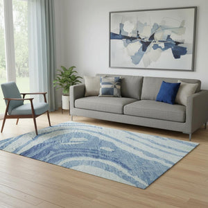 HomeRoots 5' X 8' Abstract Sky Blue, Ivory & Sage Washable Area Rug - UV Resistant, Stylish & Easy Care! 682447