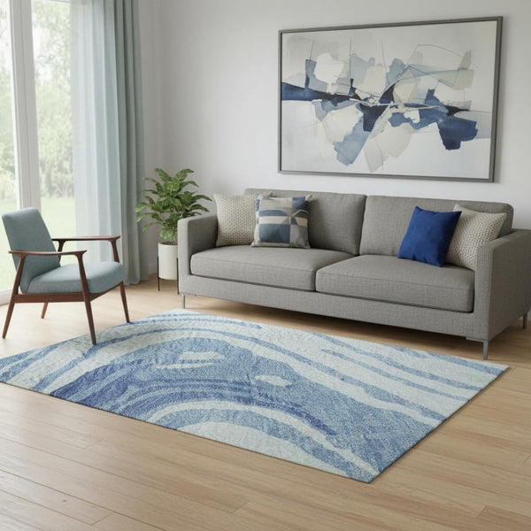 HomeRoots 5' X 8' Abstract Sky Blue, Ivory & Sage Washable Area Rug - UV Resistant, Stylish & Easy Care! 682447
