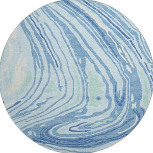 HomeRoots 8' Sky Blue Ivory and Sage Abstract Washable Round Rug - Durable, Stain Resistant with UV Protection! 682448