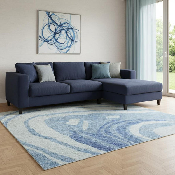 HomeRoots 8' X 10' Sky Blue, Ivory & Sage Abstract Washable Area Rug with UV Protection for Busy Homes 682449