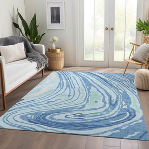 HomeRoots 8' X 10' Sky Blue, Ivory & Sage Abstract Washable Area Rug with UV Protection for Busy Homes 682449