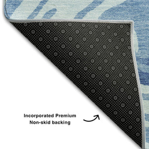 HomeRoots 9' X 12' Sky Blue, Ivory & Sage Abstract Washable Area Rug – Stylish, Durable, UV-Resistant Design! 682450