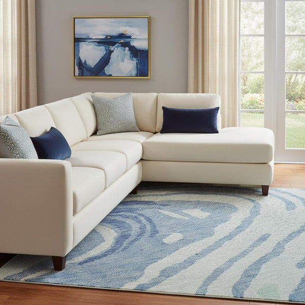 HomeRoots 10' Sky Blue, Ivory & Sage Abstract Washable Area Rug – UV Protected, Stain-Resistant for Modern Homes 682451