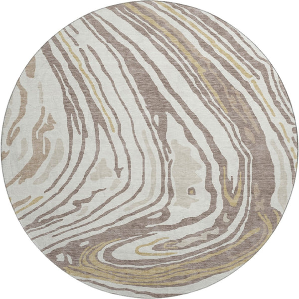 HomeRoots 8' Washable Round Rug in Taupe, Ivory & Gold – UV Protected, Stain Resistant, Perfect for Family Spaces 682454