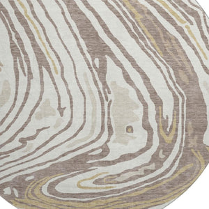 HomeRoots 8' Washable Round Rug in Taupe, Ivory & Gold – UV Protected, Stain Resistant, Perfect for Family Spaces 682454