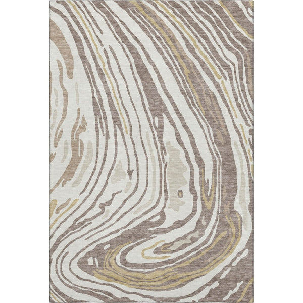 HomeRoots 9' X 12' Stylish Taupe Ivory Gold Abstract Area Rug - Washable, Stain Resistant & UV Protected! 682456