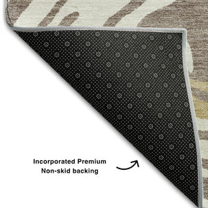HomeRoots 9' X 12' Stylish Taupe Ivory Gold Abstract Area Rug - Washable, Stain Resistant & UV Protected! 682456