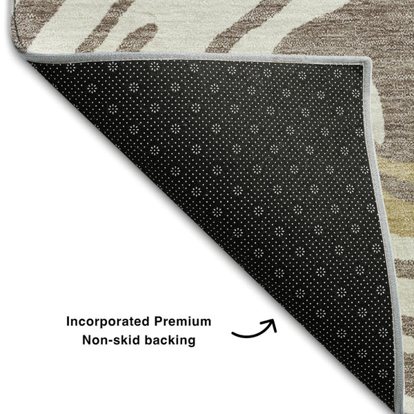 HomeRoots 9' X 12' Stylish Taupe Ivory Gold Abstract Area Rug - Washable, Stain Resistant & UV Protected! 682456
