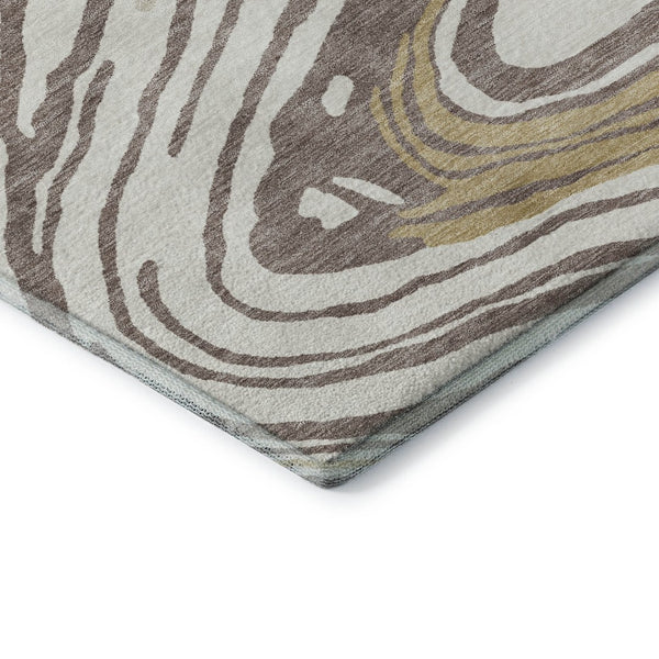 HomeRoots 9' X 12' Stylish Taupe Ivory Gold Abstract Area Rug - Washable, Stain Resistant & UV Protected! 682456