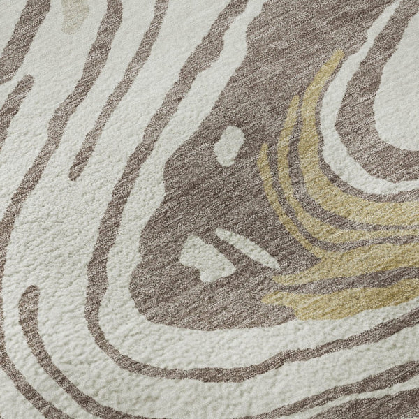 HomeRoots 9' X 12' Stylish Taupe Ivory Gold Abstract Area Rug - Washable, Stain Resistant & UV Protected! 682456
