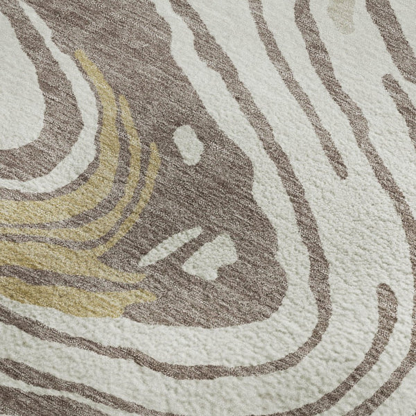 HomeRoots 9' X 12' Stylish Taupe Ivory Gold Abstract Area Rug - Washable, Stain Resistant & UV Protected! 682456