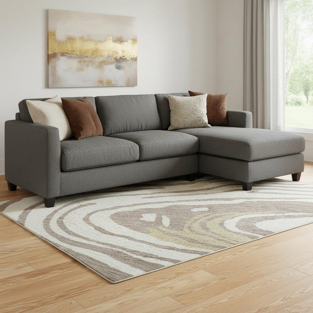 HomeRoots 10' X 14' Modern Abstract Washable Area Rug in Taupe, Ivory & Gold – Stain Resistant & UV Safe! 682457