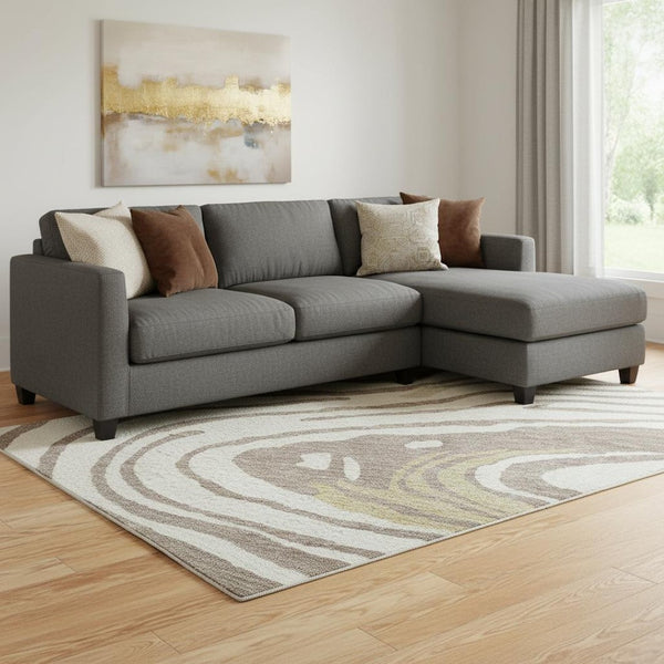 HomeRoots 10' X 14' Modern Abstract Washable Area Rug in Taupe, Ivory & Gold – Stain Resistant & UV Safe! 682457