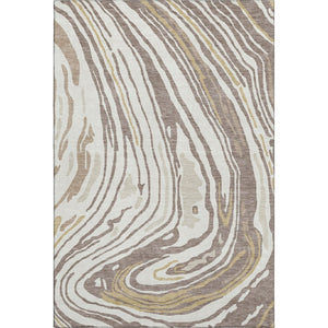 HomeRoots 10' X 14' Modern Abstract Washable Area Rug in Taupe, Ivory & Gold – Stain Resistant & UV Safe! 682457