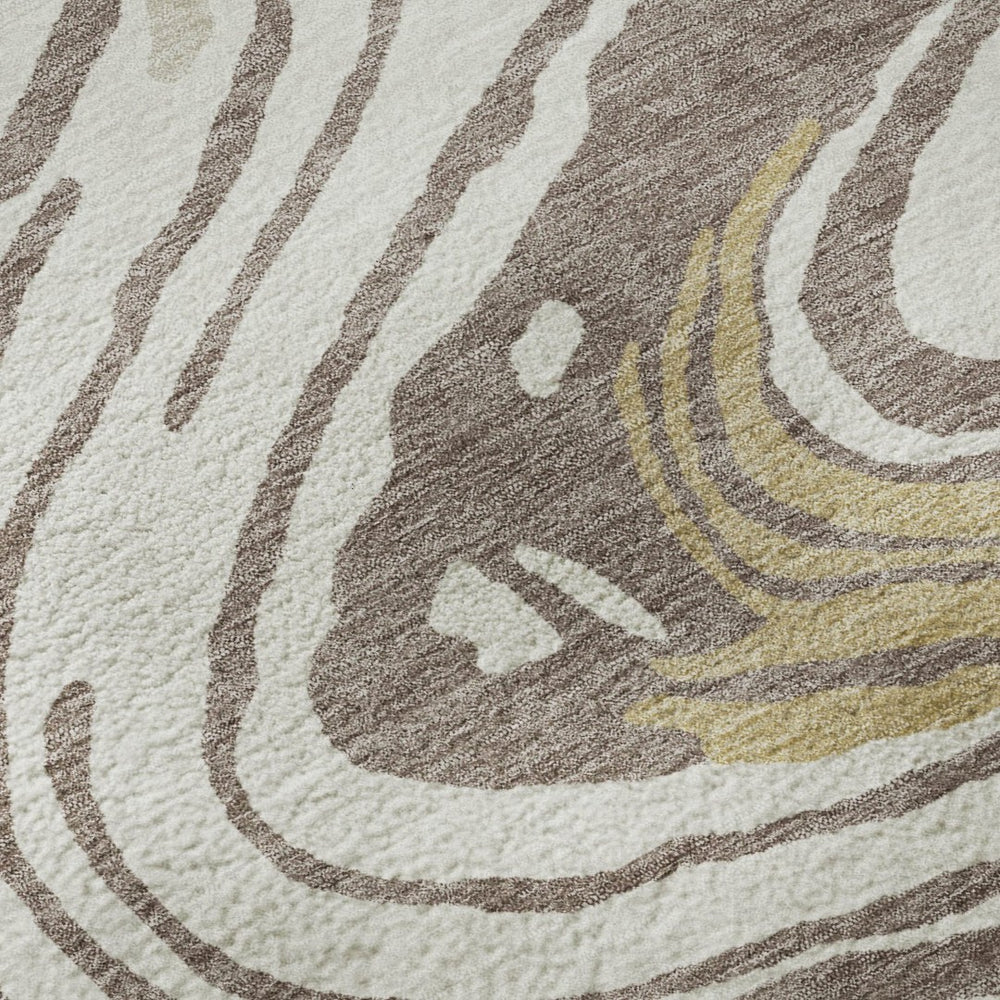 HomeRoots 10' X 14' Modern Abstract Washable Area Rug in Taupe, Ivory & Gold – Stain Resistant & UV Safe! 682457