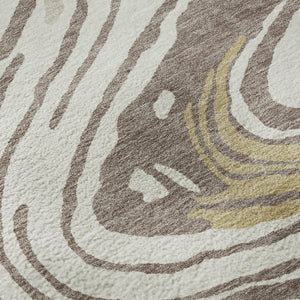 HomeRoots 10' X 14' Modern Abstract Washable Area Rug in Taupe, Ivory & Gold – Stain Resistant & UV Safe! 682457