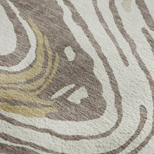 HomeRoots 10' X 14' Modern Abstract Washable Area Rug in Taupe, Ivory & Gold – Stain Resistant & UV Safe! 682457
