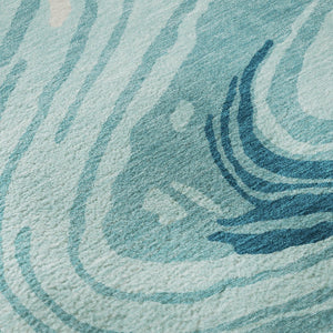 HomeRoots 5' X 8' Turquoise Gray Ivory Abstract Area Rug - Durable, Stain-Resistant, UV Protected for Homes 682459