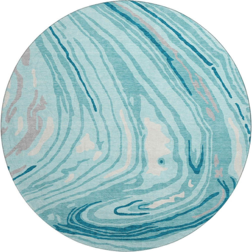 HomeRoots 8' Turquoise Gray Ivory Abstract Washable Round Rug – Durable, Stylish, UV Protected for Any Space! 682460