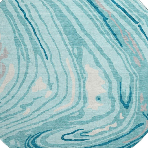 HomeRoots 8' Turquoise Gray Ivory Abstract Washable Round Rug – Durable, Stylish, UV Protected for Any Space! 682460