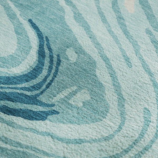 HomeRoots 10' X 14' Contemporary Turquoise Gray Ivory Washable Area Rug - Durable, UV Protected & Stylish 682463