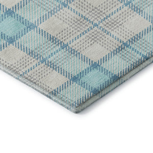 HomeRoots 5' X 8' Aqua Ivory Gray Plaid Area Rug - Stylish, Washable, UV-Resistant for High-Traffic Spaces 682465