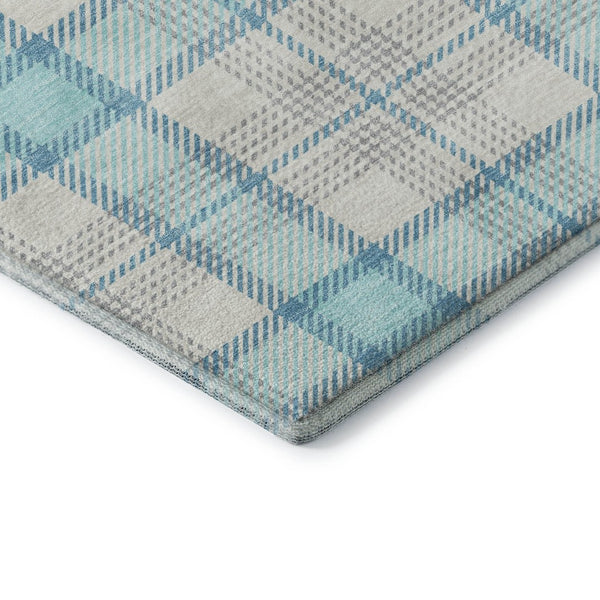 HomeRoots 5' X 8' Aqua Ivory Gray Plaid Area Rug - Stylish, Washable, UV-Resistant for High-Traffic Spaces 682465