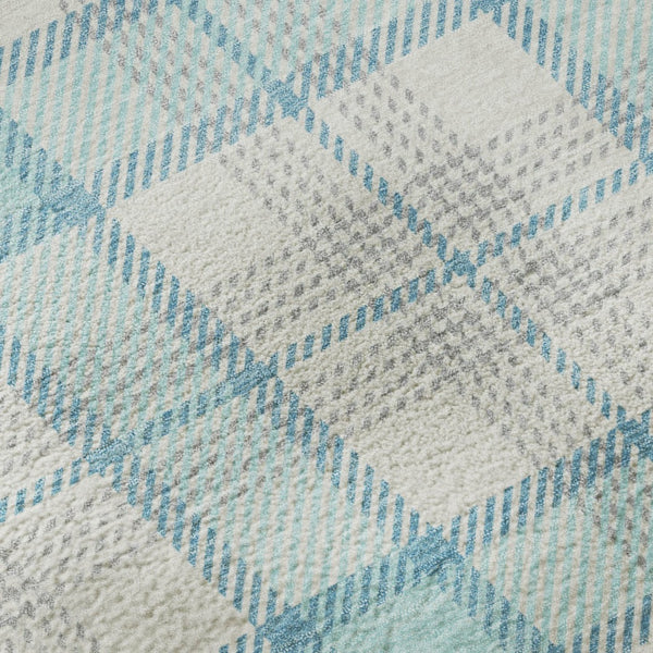 HomeRoots 5' X 8' Aqua Ivory Gray Plaid Area Rug - Stylish, Washable, UV-Resistant for High-Traffic Spaces 682465