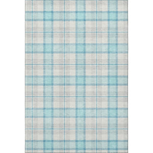 HomeRoots 5' X 8' Aqua Ivory Gray Plaid Area Rug - Stylish, Washable, UV-Resistant for High-Traffic Spaces 682465
