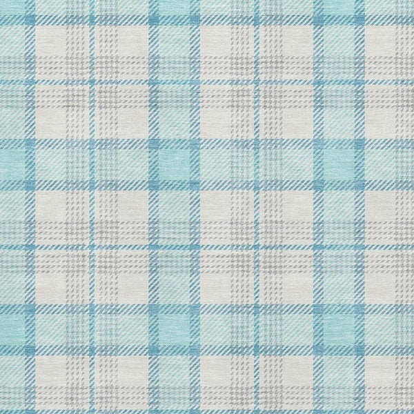 HomeRoots 8' X 10' Aqua, Ivory & Gray Plaid Washable Area Rug – Stain-Resistant, UV Protected & Stylish Decor Solution 682467