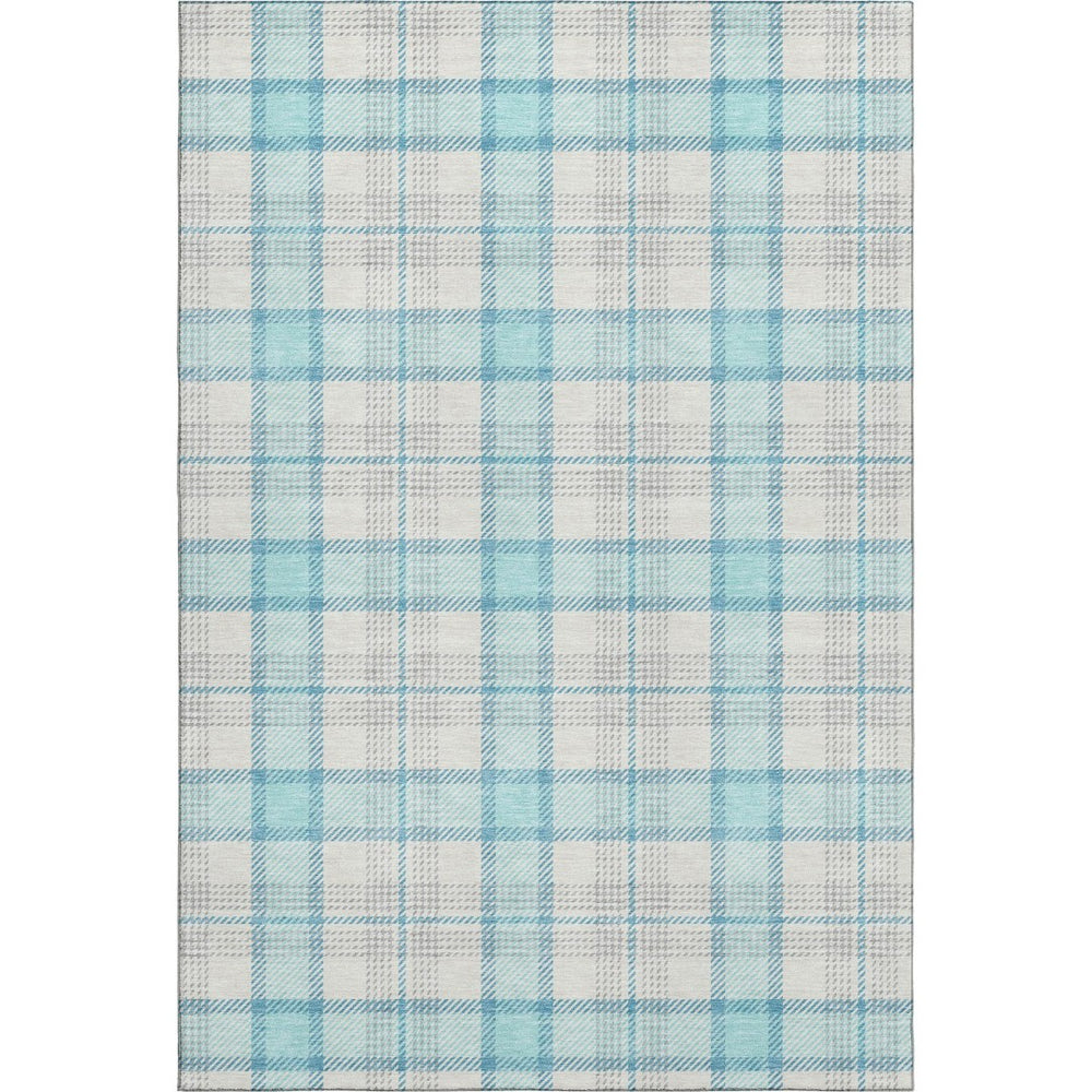 HomeRoots 9' X 12' Aqua, Ivory & Gray Plaid Washable Area Rug - Durable, Soft, UV-Protected for Busy Homes 682468
