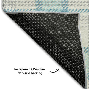 HomeRoots 9' X 12' Aqua, Ivory & Gray Plaid Washable Area Rug - Durable, Soft, UV-Protected for Busy Homes 682468