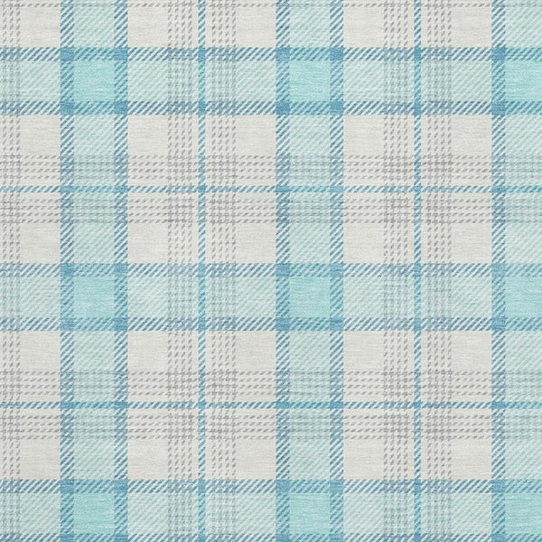 HomeRoots 9' X 12' Aqua, Ivory & Gray Plaid Washable Area Rug - Durable, Soft, UV-Protected for Busy Homes 682468