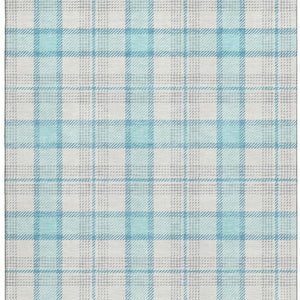 HomeRoots 9' X 12' Aqua, Ivory & Gray Plaid Washable Area Rug - Durable, Soft, UV-Protected for Busy Homes 682468