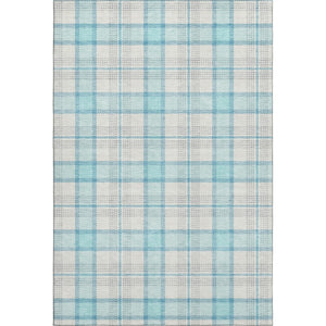 HomeRoots 10' Aqua, Ivory & Gray Plaid Washable Area Rug - UV Protected, Stain Resistant, Perfect for Families! 682469