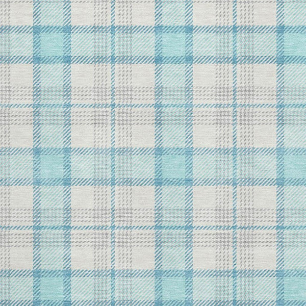 HomeRoots 10' Aqua, Ivory & Gray Plaid Washable Area Rug - UV Protected, Stain Resistant, Perfect for Families! 682469