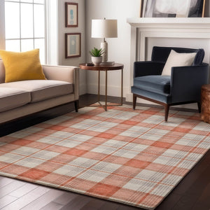 HomeRoots 5' X 8' Coral Ivory Gray Plaid Area Rug - Washable, UV-Protected, Durable & Stylish for Any Room 682471