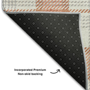 HomeRoots 5' X 8' Coral Ivory Gray Plaid Area Rug - Washable, UV-Protected, Durable & Stylish for Any Room 682471
