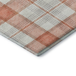 HomeRoots 5' X 8' Coral Ivory Gray Plaid Area Rug - Washable, UV-Protected, Durable & Stylish for Any Room 682471