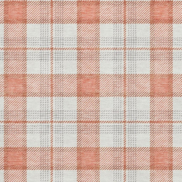 HomeRoots 5' X 8' Coral Ivory Gray Plaid Area Rug - Washable, UV-Protected, Durable & Stylish for Any Room 682471