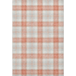 HomeRoots 5' X 8' Coral Ivory Gray Plaid Area Rug - Washable, UV-Protected, Durable & Stylish for Any Room 682471