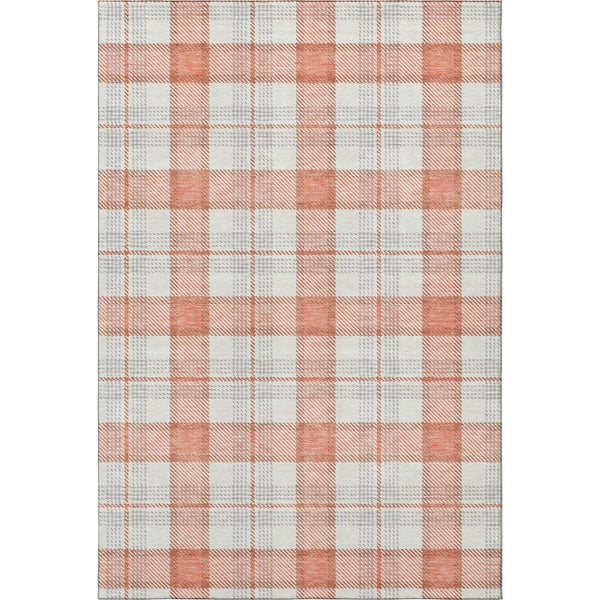 HomeRoots 5' X 8' Coral Ivory Gray Plaid Area Rug - Washable, UV-Protected, Durable & Stylish for Any Room 682471
