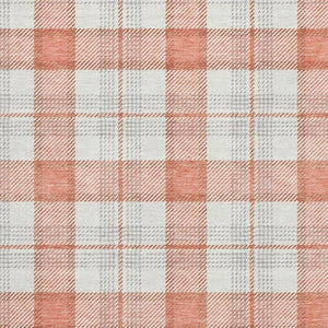 HomeRoots 8' X 10' Coral Ivory Gray Plaid Washable Area Rug - UV Protected, Stain-Resistant, Soft Touch Design 682473