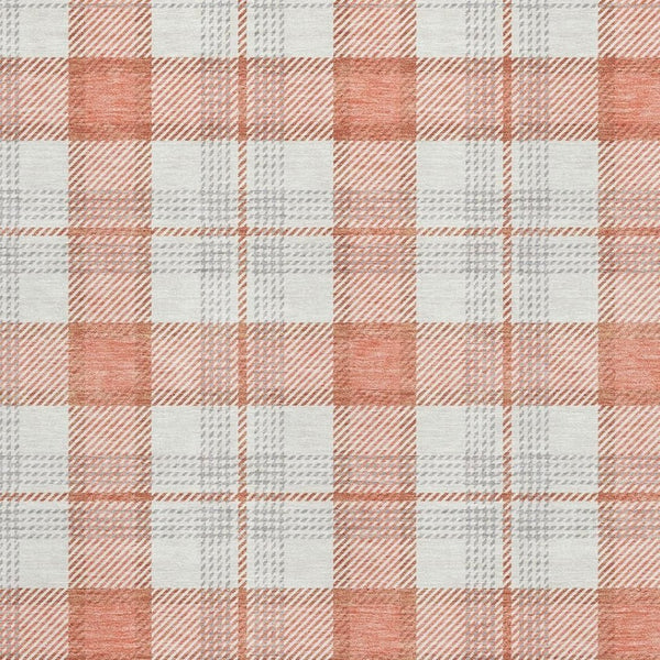 HomeRoots 8' X 10' Coral Ivory Gray Plaid Washable Area Rug - UV Protected, Stain-Resistant, Soft Touch Design 682473